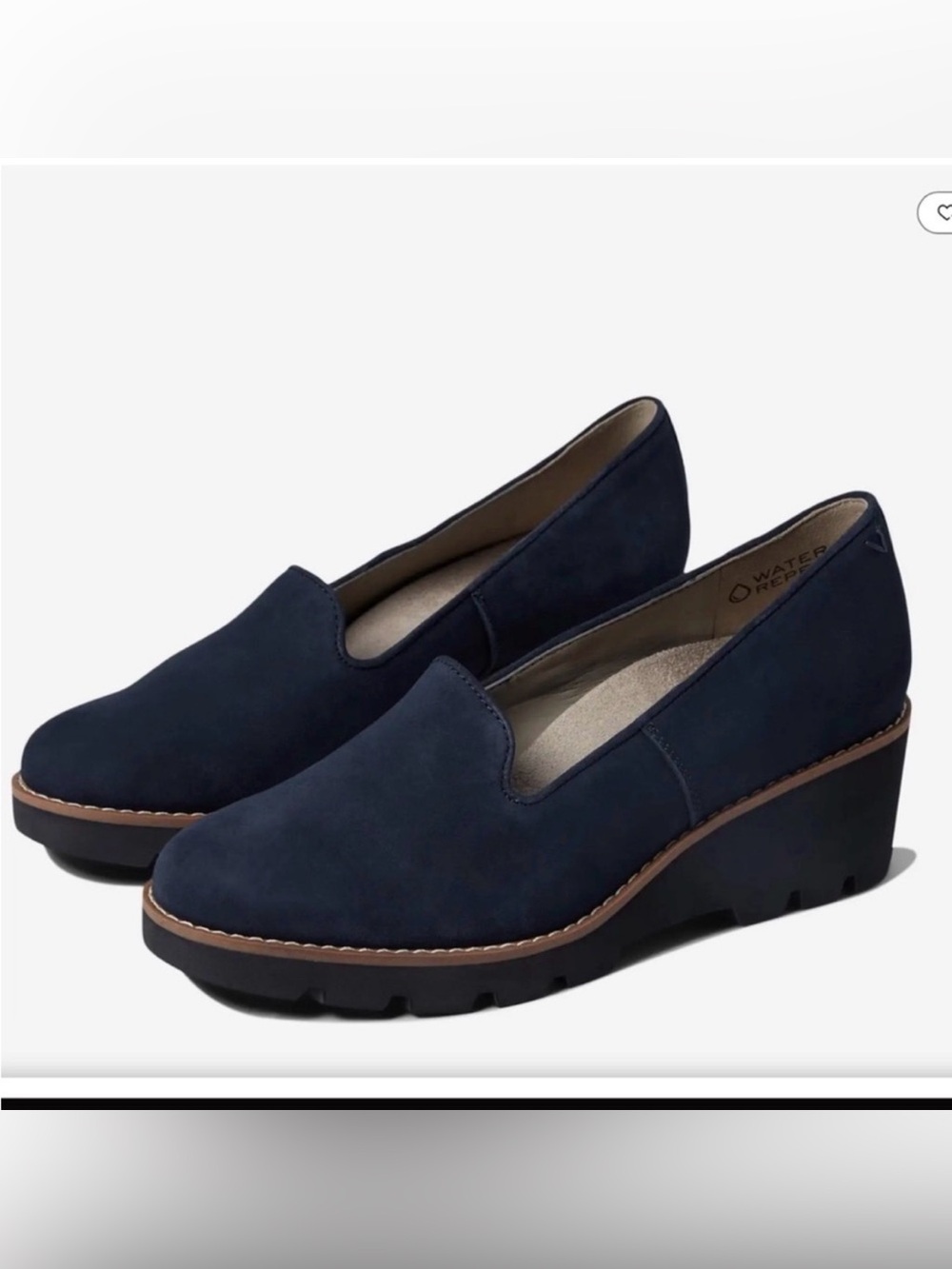 VIONIC Willa Wedge Heel Slip On Loafer Navy Suede Water Repellent Size 5